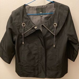 Cropped trench coat jacket w/oversized collar, silver grommets, size small